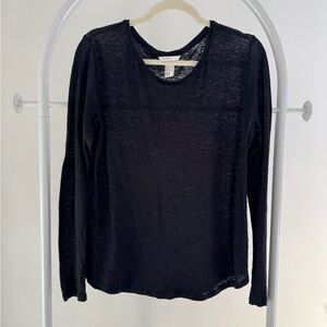 H&M Black 100% Linen Long Sleeve Top